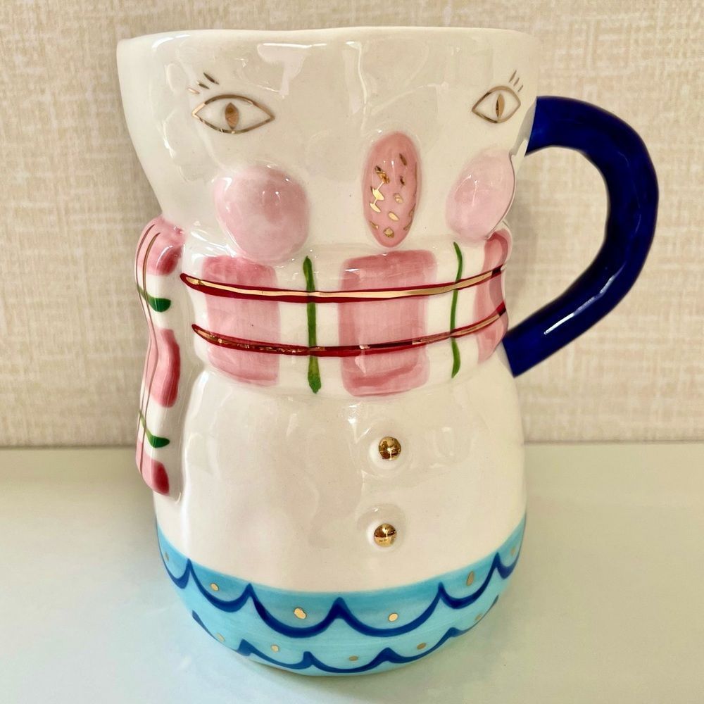 Anthropologie, Christmas Joyeux, Noel Snowman Large Holiday Mug, Bird Ca… - Picture 2 of 9